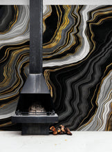 Carregar imagem no visualizador da galeria, Black and Gold Abstract Marble Stone Pattern Peel and Stick Wallpaper. #6146