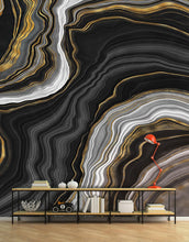 Carregar imagem no visualizador da galeria, Black and Gold Abstract Marble Stone Pattern Peel and Stick Wallpaper. #6146