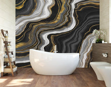 Carregar imagem no visualizador da galeria, Black and Gold Abstract Marble Stone Pattern Peel and Stick Wallpaper. #6146
