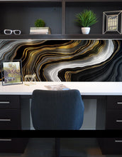 Carregar imagem no visualizador da galeria, Black and Gold Abstract Marble Stone Pattern Peel and Stick Wallpaper. #6146