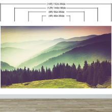 Carregar imagem no visualizador da galeria, Colorful Foggy Mountain Forest View Wall Mural | Peel and Stick Wallpaper. #6159