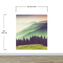 Carregar imagem no visualizador da galeria, Colorful Foggy Mountain Forest View Wall Mural | Peel and Stick Wallpaper. #6159