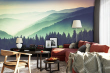 Carregar imagem no visualizador da galeria, Colorful Foggy Mountain Forest View Wall Mural | Peel and Stick Wallpaper. #6159