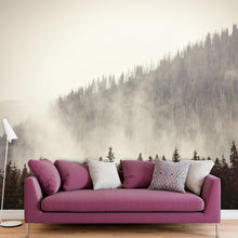 Carregar imagem no visualizador da galeria, Foggy Misty Forest Tree Over Mountain Wall Mural. #6171