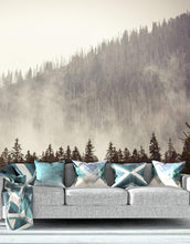 Carregar imagem no visualizador da galeria, Foggy Misty Forest Tree Over Mountain Wall Mural. #6171