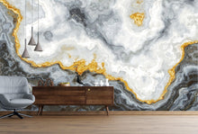 Carregar imagem no visualizador da galeria, Gray and Gold Marble Stone Quartz Mural Wall Sticker #6190