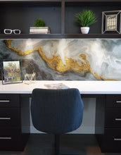 Carregar imagem no visualizador da galeria, Gray and Gold Marble Stone Quartz Mural Wall Sticker #6190