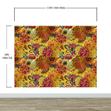 Carregar imagem no visualizador da galeria, Japanese Art Koi Fish Peel and Stick Wallpaper. Gold Flowers Background. Removable Wall Mural #6192