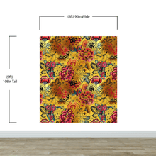 Carregar imagem no visualizador da galeria, Japanese Art Koi Fish Peel and Stick Wallpaper. Gold Flowers Background. Removable Wall Mural #6192