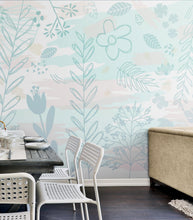 Carregar imagem no visualizador da galeria, Pastel Botanical Nature Wallpaper Mural. Leafs and Flowers Design. #6195