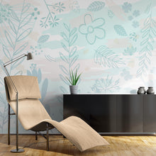 Carregar imagem no visualizador da galeria, Pastel Botanical Nature Wallpaper Mural. Leafs and Flowers Design. #6195