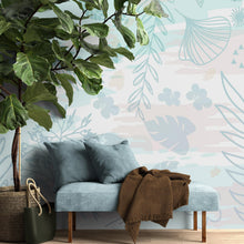 Carregar imagem no visualizador da galeria, Pastel Botanical Nature Wallpaper Mural. Leafs and Flowers Design. #6195