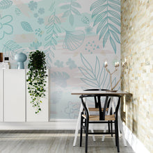 Carregar imagem no visualizador da galeria, Pastel Botanical Nature Wallpaper Mural. Leafs and Flowers Design. #6195