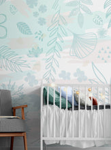 Carregar imagem no visualizador da galeria, Pastel Botanical Nature Wallpaper Mural. Leafs and Flowers Design. #6195