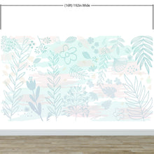 Carregar imagem no visualizador da galeria, Pastel Botanical Nature Wallpaper Mural. Leafs and Flowers Design. #6195