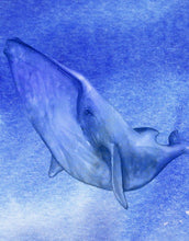Carregar imagem no visualizador da galeria, Whale in Ocean Wall Mural. Watercolor artwork of whale, island and sailboat. Peel and Stick Wallpaper. #6197