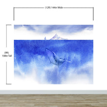 Carregar imagem no visualizador da galeria, Whale in Ocean Wall Mural. Watercolor artwork of whale, island and sailboat. Peel and Stick Wallpaper. #6197