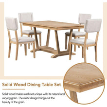 Carregar imagem no visualizador da galeria, Rustic 5-piece Dining Table Set with 4 Upholstered Chairs, 59-inch Rectangular Dining Table with Trestle Table Base, Naural