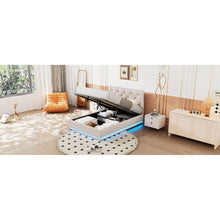 Load image into Gallery viewer, Full Size Upholstered Bed with Hydraulic Storage System and LED Light, Modern Platform Bed with Button-tufted Design Headboard, Beige