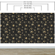Load image into Gallery viewer, Astronomy Pattern Peel and Stick Wallpaper. Stars, Sun, Moon and Cloud. Removable Wall Mural #6208