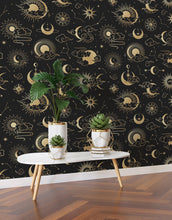Load image into Gallery viewer, Astronomy Pattern Peel and Stick Wallpaper. Stars, Sun, Moon and Cloud. Removable Wall Mural #6208