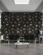 Load image into Gallery viewer, Astronomy Pattern Peel and Stick Wallpaper. Stars, Sun, Moon and Cloud. Removable Wall Mural #6208