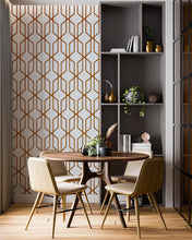 Carregar imagem no visualizador da galeria, Modern Geometric Shape 3D Hexagon Bronze Lines Peel and Stick Wallpaper | Removable Wall Mural #6213