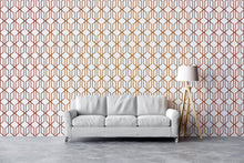 Carregar imagem no visualizador da galeria, Modern Geometric Shape 3D Hexagon Bronze Lines Peel and Stick Wallpaper | Removable Wall Mural #6213