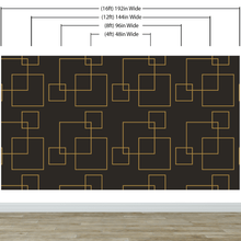 Carregar imagem no visualizador da galeria, Dark Brown and Gold Square Geometric Pattern Peel and Stick Wallpaper | Removable Wall Mural #6215