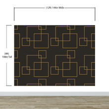 Carregar imagem no visualizador da galeria, Dark Brown and Gold Square Geometric Pattern Peel and Stick Wallpaper | Removable Wall Mural #6215