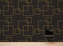 Carregar imagem no visualizador da galeria, Dark Brown and Gold Square Geometric Pattern Peel and Stick Wallpaper | Removable Wall Mural #6215