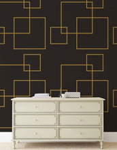 Carregar imagem no visualizador da galeria, Dark Brown and Gold Square Geometric Pattern Peel and Stick Wallpaper | Removable Wall Mural #6215