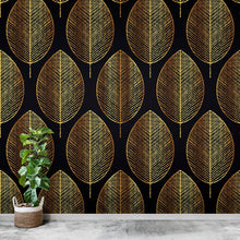 Carregar imagem no visualizador da galeria, Gold Leave Autumn Pattern Peel and Stick Wallpaper | Removable Wall Mural #6217