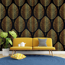 Carregar imagem no visualizador da galeria, Gold Leave Autumn Pattern Peel and Stick Wallpaper | Removable Wall Mural #6217