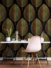 Carregar imagem no visualizador da galeria, Gold Leave Autumn Pattern Peel and Stick Wallpaper | Removable Wall Mural #6217