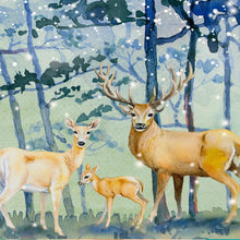 Carregar imagem no visualizador da galeria, Deer Family in Snow Forest Peel and Stick Wallpaper | Removable Wall Mural. #6218