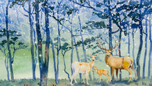 Carregar imagem no visualizador da galeria, Deer Family in Snow Forest Peel and Stick Wallpaper | Removable Wall Mural. #6218