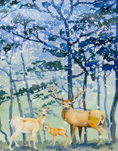 Carregar imagem no visualizador da galeria, Deer Family in Snow Forest Peel and Stick Wallpaper | Removable Wall Mural. #6218