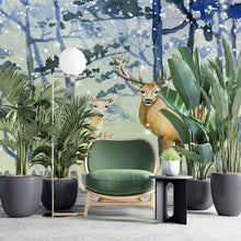 Carregar imagem no visualizador da galeria, Deer Family in Snow Forest Peel and Stick Wallpaper | Removable Wall Mural. #6218
