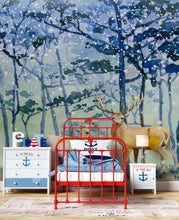 Carregar imagem no visualizador da galeria, Deer Family in Snow Forest Peel and Stick Wallpaper | Removable Wall Mural. #6218