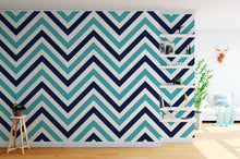 Load image into Gallery viewer, Seaside Chic Decor. Navy Blue and Teal Chevron Pattern Wallpaper. #6222