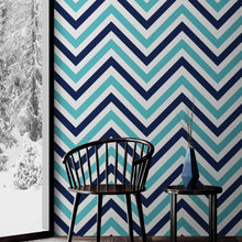 Load image into Gallery viewer, Seaside Chic Decor. Navy Blue and Teal Chevron Pattern Wallpaper. #6222