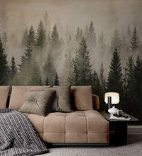 Carregar imagem no visualizador da galeria, Misty Pine Tree Forest Landscape Wallpaper. Peel and Stick Wall Mural. Self Adhesive Nursery Wall Decor. #6237