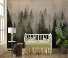 Carregar imagem no visualizador da galeria, Misty Pine Tree Forest Landscape Wallpaper. Peel and Stick Wall Mural. Self Adhesive Nursery Wall Decor. #6237