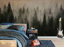 Carregar imagem no visualizador da galeria, Misty Pine Tree Forest Landscape Wallpaper. Peel and Stick Wall Mural. Self Adhesive Nursery Wall Decor. #6237