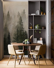 Carregar imagem no visualizador da galeria, Misty Pine Tree Forest Landscape Wallpaper. Peel and Stick Wall Mural. Self Adhesive Nursery Wall Decor. #6237