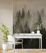 Carregar imagem no visualizador da galeria, Misty Pine Tree Forest Landscape Wallpaper. Peel and Stick Wall Mural. Self Adhesive Nursery Wall Decor. #6237