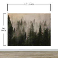 Carregar imagem no visualizador da galeria, Misty Pine Tree Forest Landscape Wallpaper. Peel and Stick Wall Mural. Self Adhesive Nursery Wall Decor. #6237