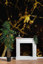 Carregar imagem no visualizador da galeria, Black and Gold Abstract Marble Stone Peel and Stick Wall Mural. #6239