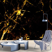 Carregar imagem no visualizador da galeria, Black and Gold Abstract Marble Stone Peel and Stick Wall Mural. #6239